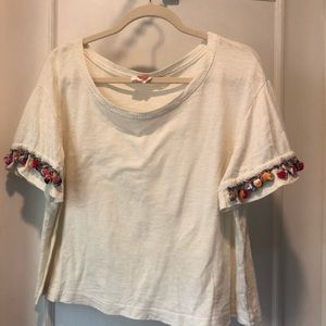 Anthropologie Tshirt with Pompom Trim